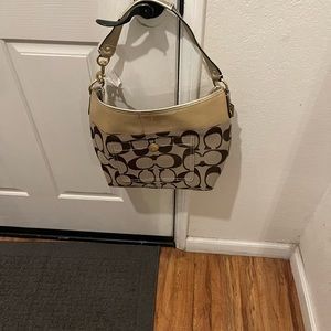 Y2K COACH Signature Stripe Tote Purse Handbag 11689 TanKhaki Shoulder Bag New